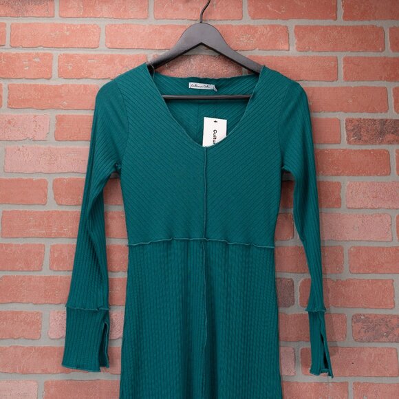 Teal Long Sleeve Ribbed Midi Dress - Small - Picture 8 of 14